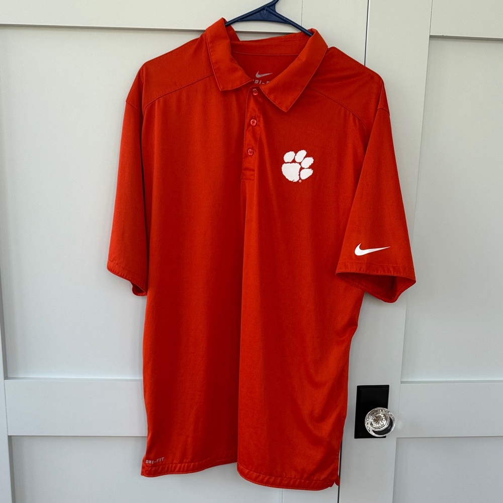 Clemson Tigers Orange Nike Dri-fit polo with white Clemson logo Size Large